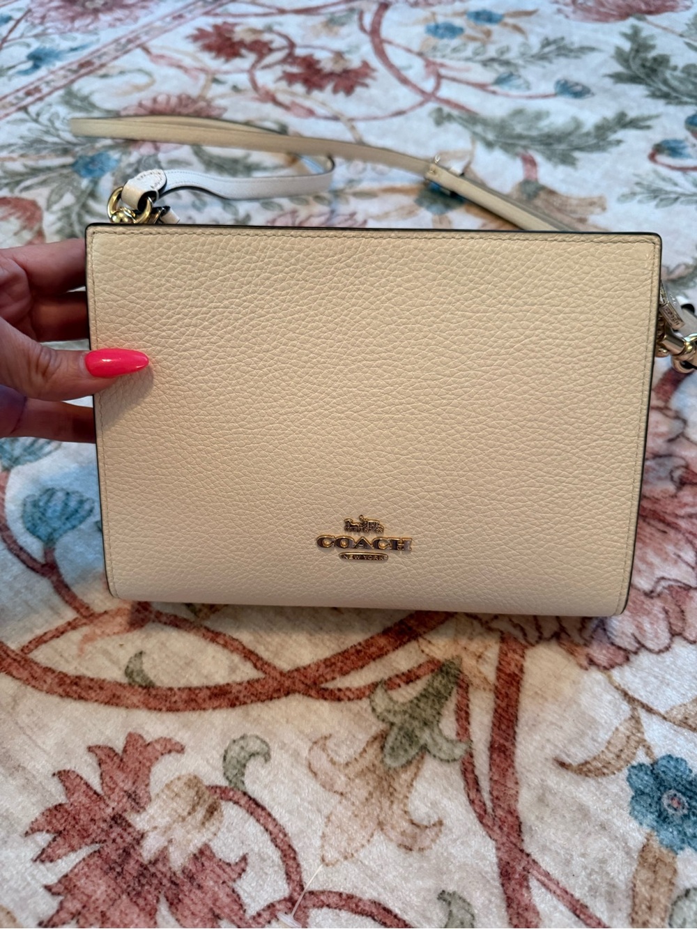 Coach Cream Pebbled Leather Crossbody with Gold Hardware